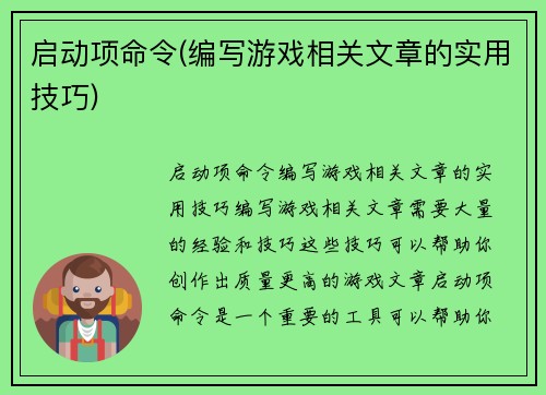 启动项命令(编写游戏相关文章的实用技巧)
